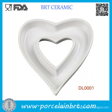 Placa de prato de cerâmica em forma de coração